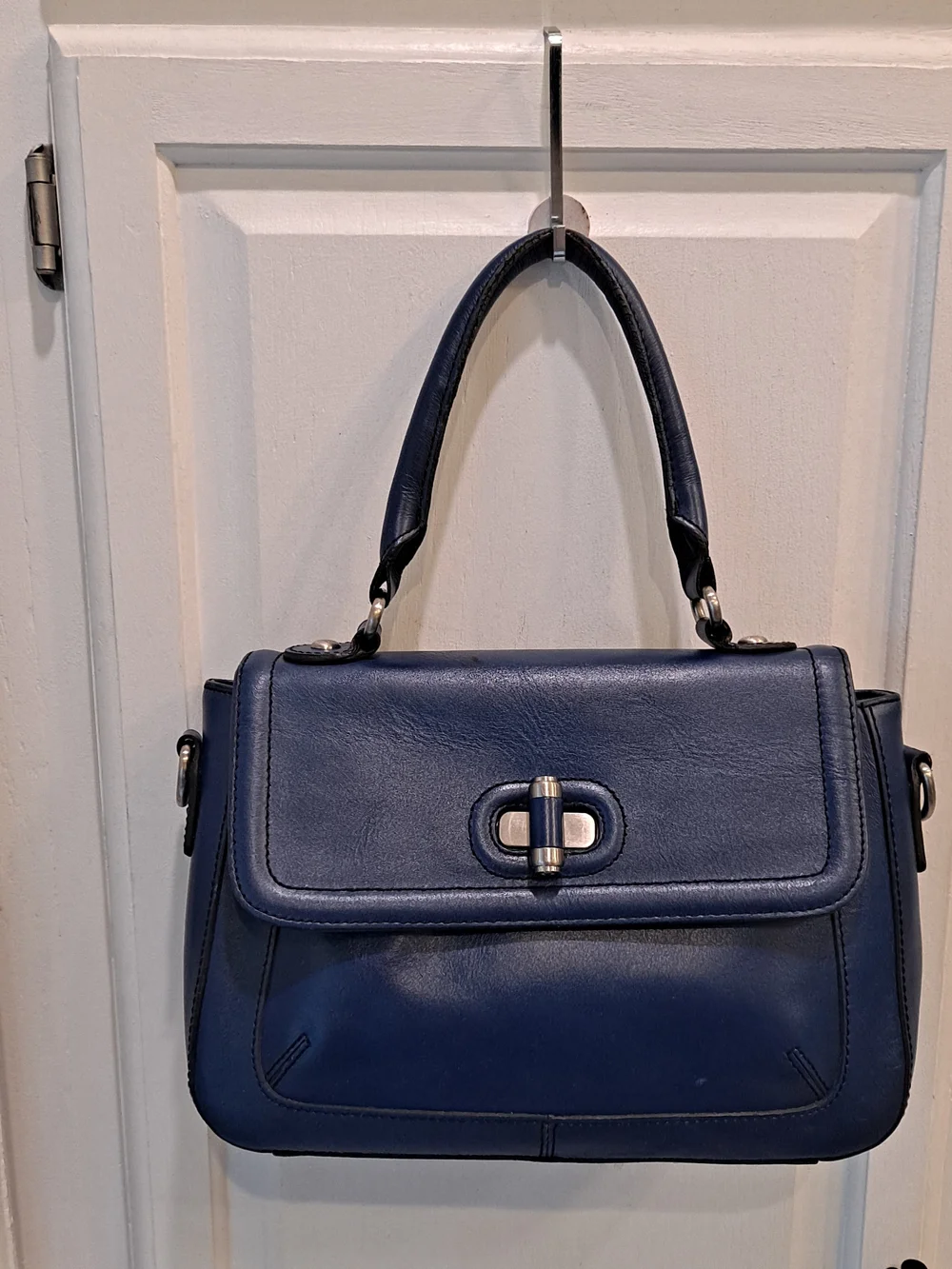 Etienne Aigner Scottsdale Midnight Blue Leather  Satchel Structured Turn-Lock